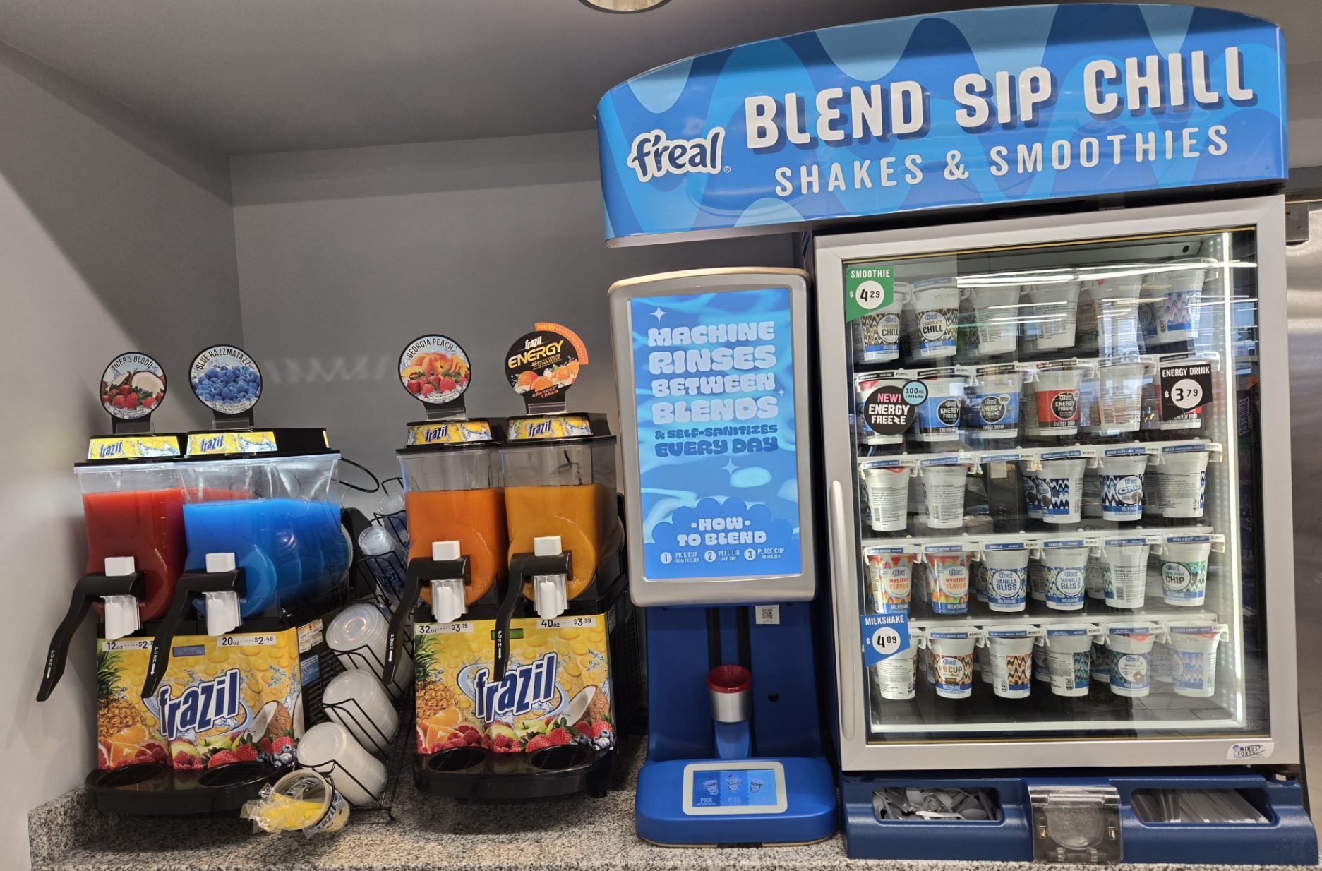 Slushies, shakes, and smoothies at BP convenience store in Crown Point, Indiana