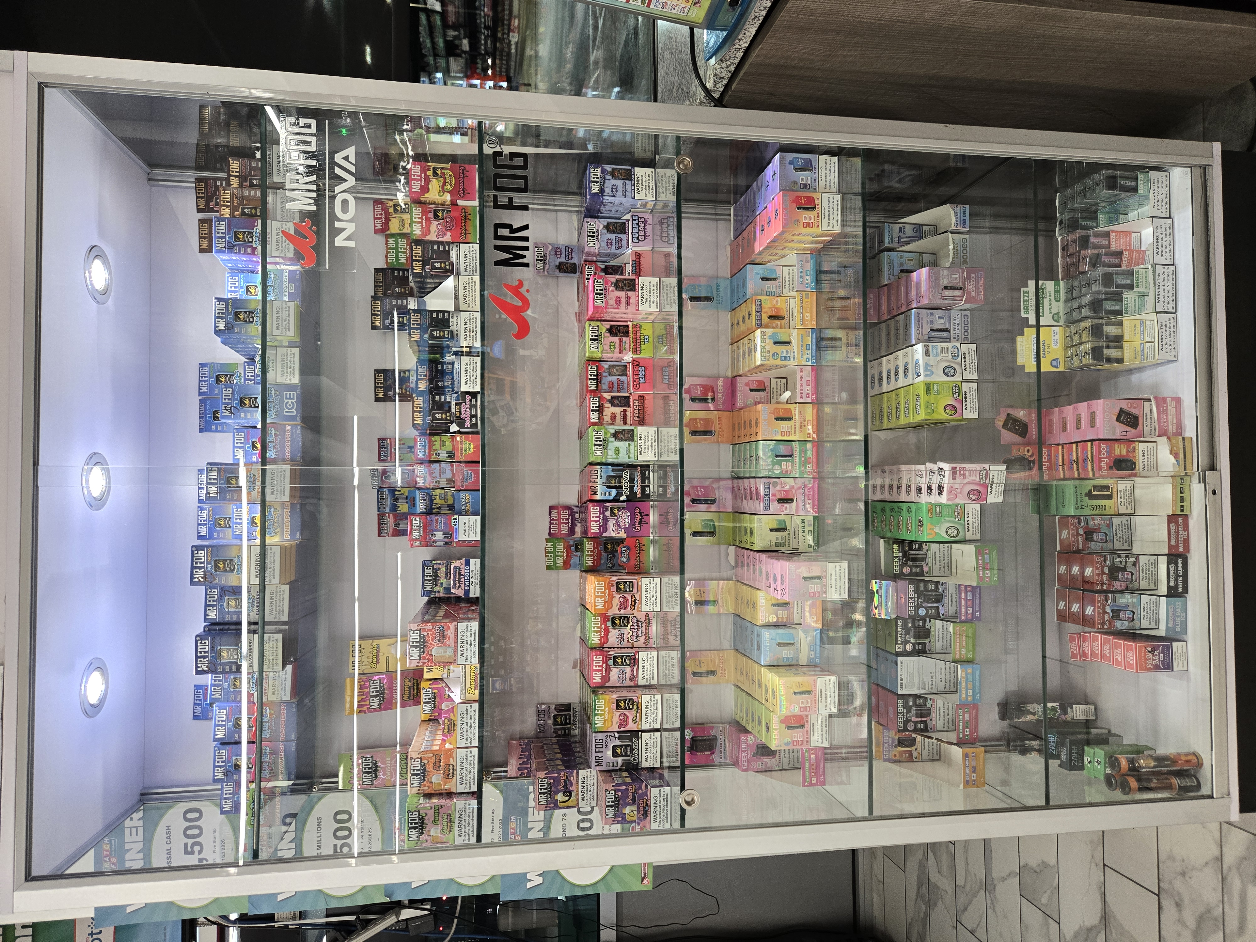 Large vape display case at BP convenience store in Crown Point, Indiana